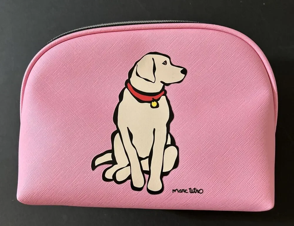 Marc Tetro Yellow Lab Zip Around Makeup Bag, Pink, New Without Tags!